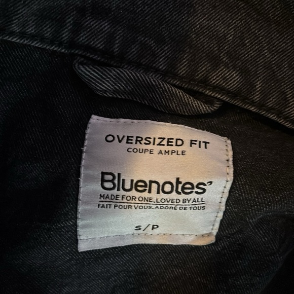 Blue notes black distressed oversized jean jacket Sz Small - Picture 4 of 12